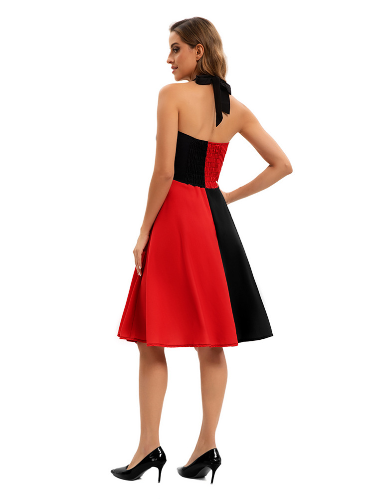 Halloween Dress for Women 1950s  Halter Tie Back Swing Evening Prom Dresses